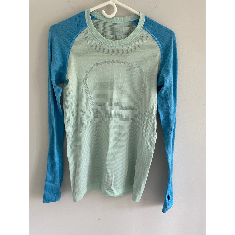 Lululemon Swiftly Tech Long Sleeve Shirt Blue Mint Green Crew Neck Top Size 6